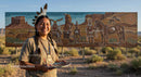 Native American Woman Smiling in Front of Cultural Mural