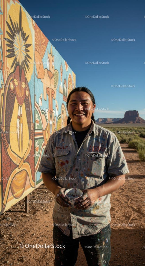 Smiling Artist by Colorful Desert Mural