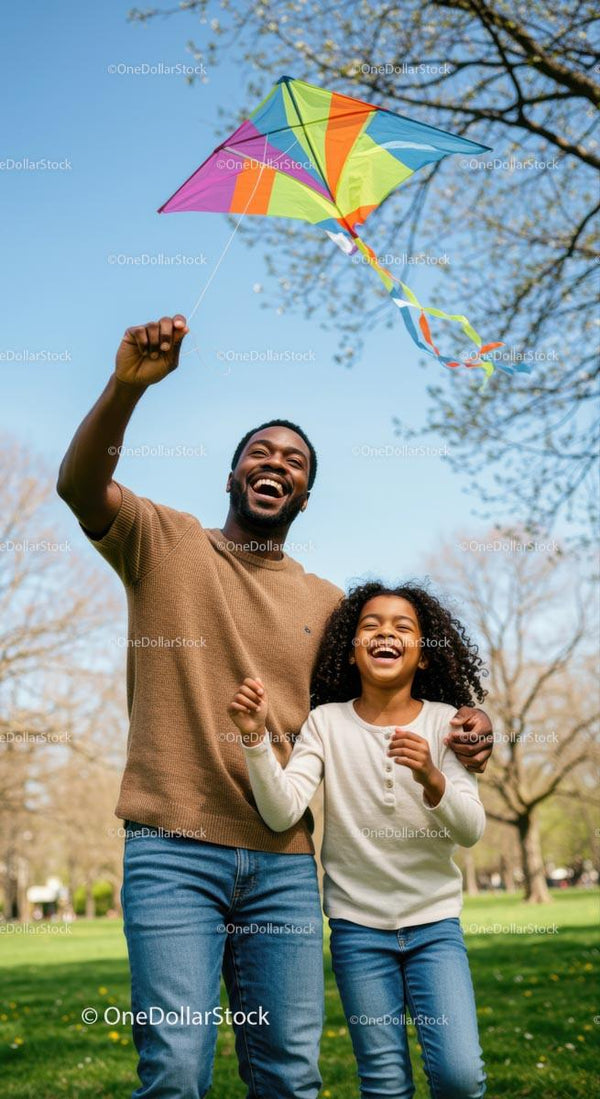 Father and Daughter Enjoying Kite Flying in the Park