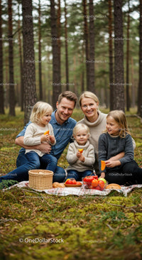Happy Family Enjoying Picnic in the Forest