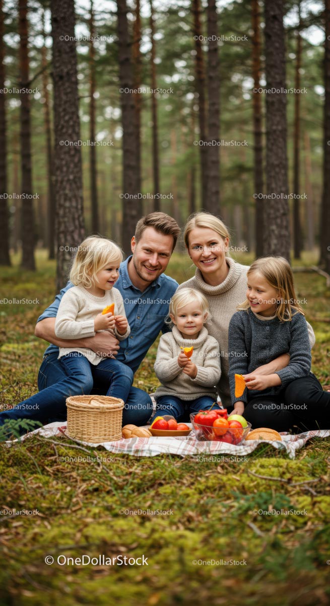 Happy Family Enjoying Picnic in the Forest