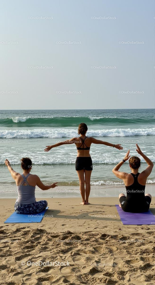 Group Yoga Session on a Tranquil Beachfront