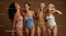 Group of Happy Women in Colorful Swimsuits