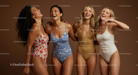 Joyful Group of Diverse Women in Stylish Swimwear