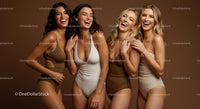 Joyful Group of Women in Stylish Swimwear Laughing Together