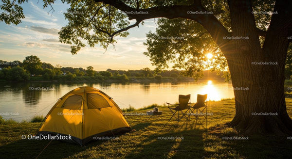 Serene Lakefront Camping at Sunset