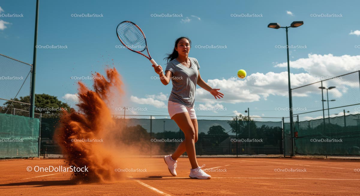 Female Tennis Player on Clay Court in Action