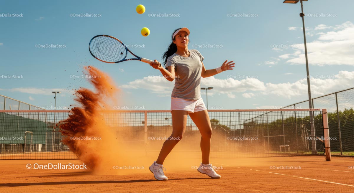 Female Tennis Player in Action on Clay Court
