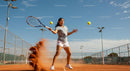 Female Tennis Player in Action on Clay Court