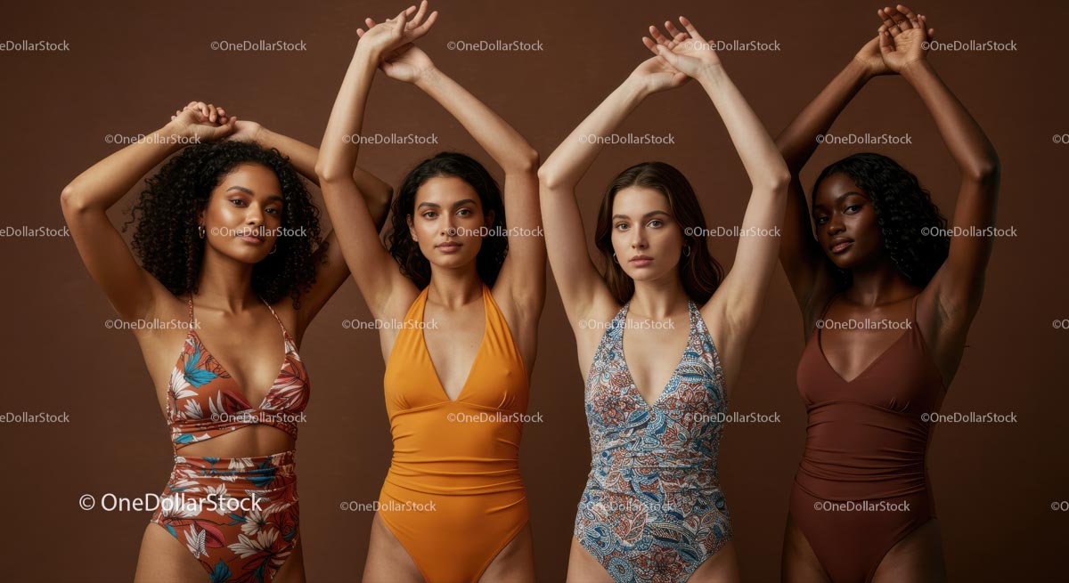 Joyful Group of Diverse Women in Stylish Swimwear