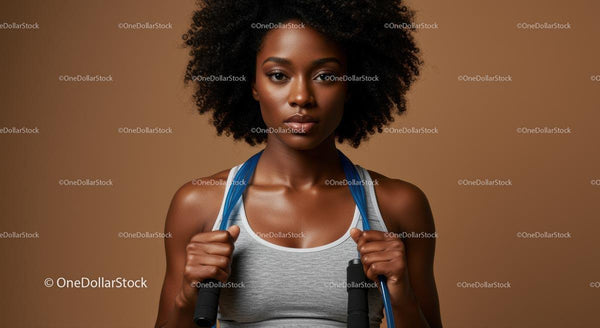 Determined Woman with Jump Rope in Fitness Attire