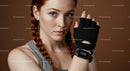 Woman with Red Hair Wearing Fitness Smartwatch and Gloves