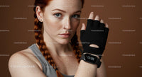 Woman with Red Hair Wearing Fitness Smartwatch and Gloves