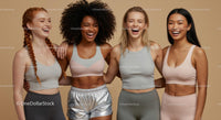 Diverse Women in Trendy Activewear Smiling Together
