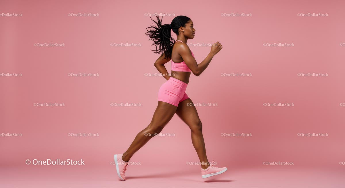 Athletic Woman in Pink Sportswear Running