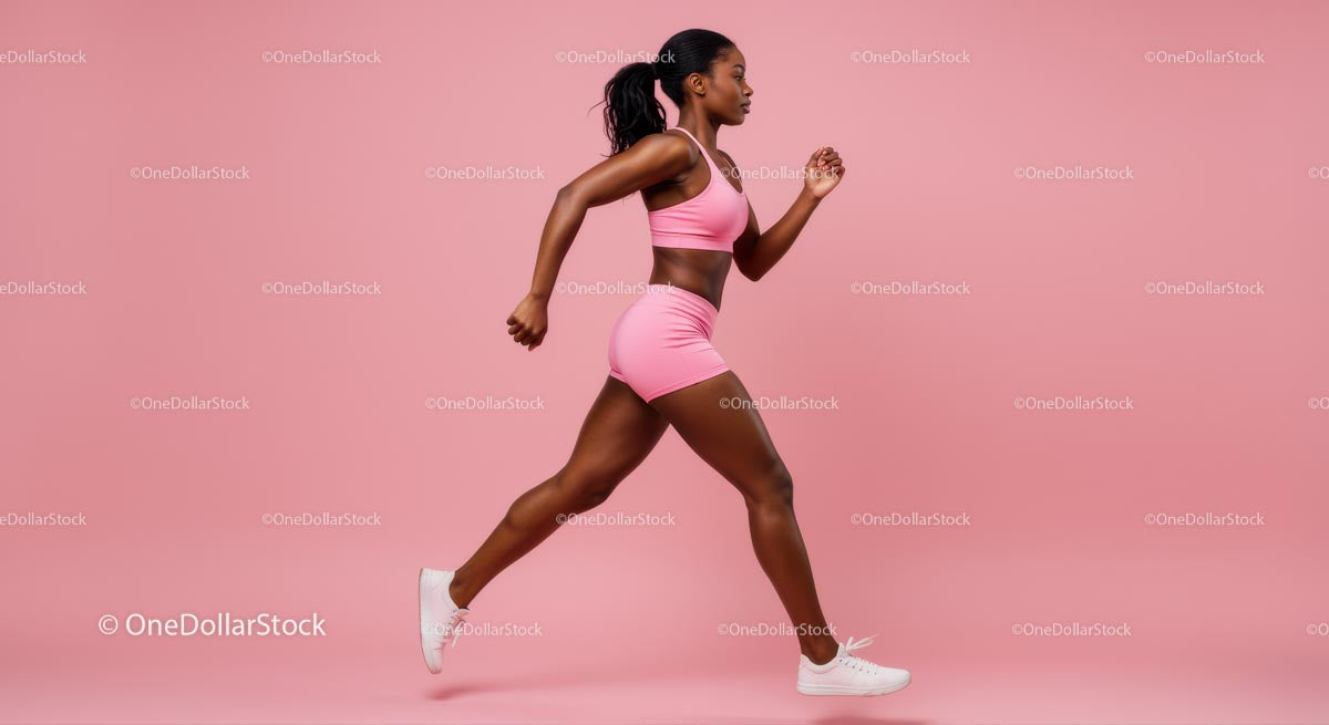 Athletic Woman Jogging Against a Pink Background