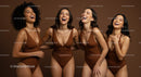 Group of Diverse Women Laughing in Brown Swimwear