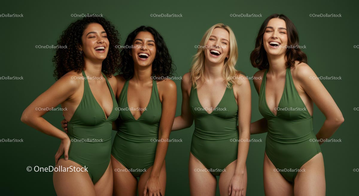 Joyful Group of Diverse Women in Stylish Swimwear