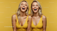 Joyful Blonde Women in Matching Yellow Outfits