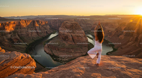 Yoga at Sunset Over Majestic Canyon Landscape