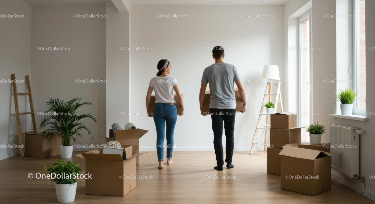Young Couple Moving Into a Bright New Home