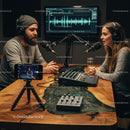 Two Hosts Recording a Podcast in a Modern Studio