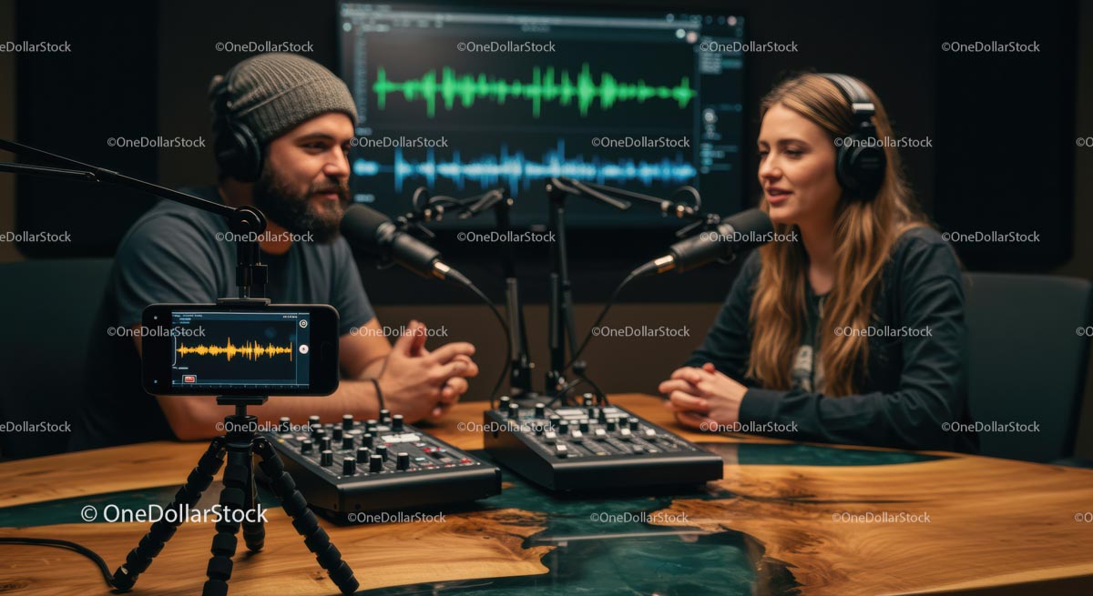 Podcast Hosts Engaged in Dynamic Conversation