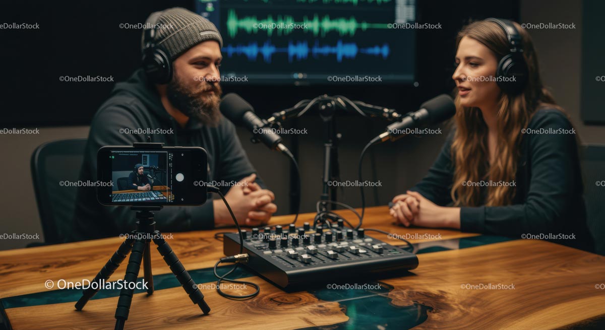 Professional Podcast Recording Session with Hosts