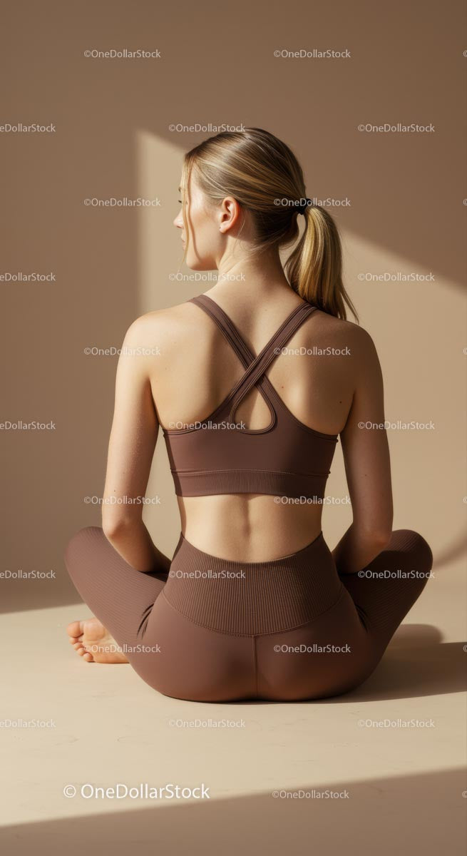 Woman Practicing Yoga in Brown Activewear Indoors