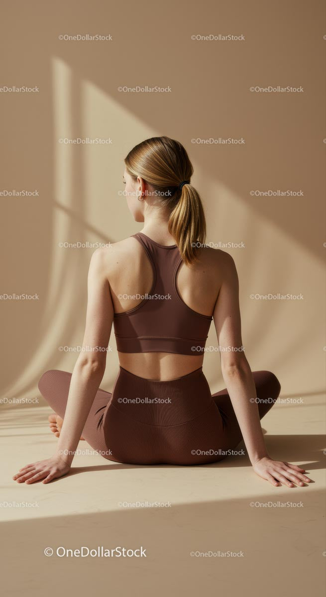 Woman Practicing Yoga in Brown Activewear