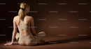 Woman Meditating in Beige Sportswear on Brown Background