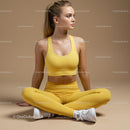 Young Woman in Yellow Activewear Practicing Yoga
