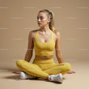 Woman in Yellow Sportswear Practicing Yoga in Studio