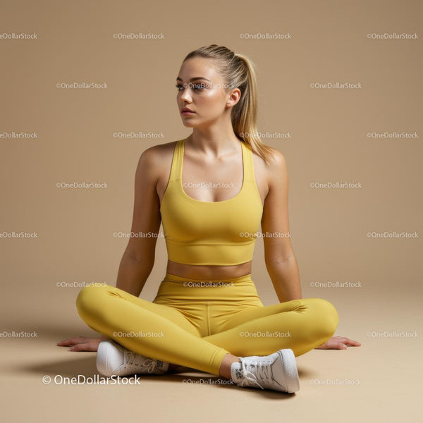 Kobieta w żółtym stroju sportowym ćwicząca jogę w studio