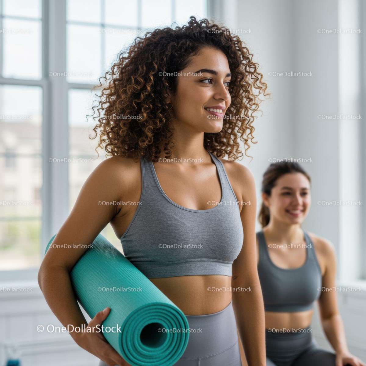 Women Preparing for a Yoga Class in Bright Studio