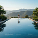 Woman Enjoying Infinity Pool with Mountain Views