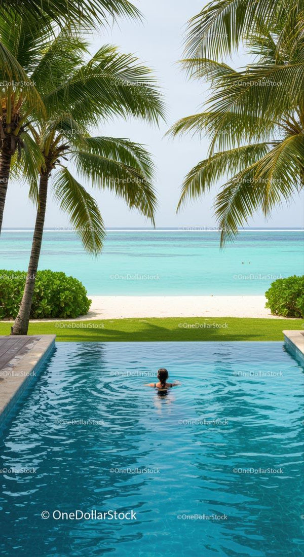 Tropical Retreat with Infinity Pool and Palm Trees