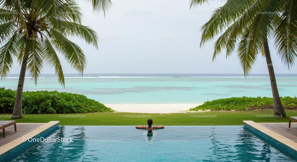 Relaxing at a Tropical Paradise with Palm Trees and Beach