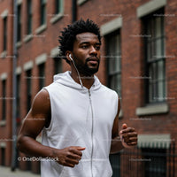 Focused Athlete Jogging in Urban Cityscape