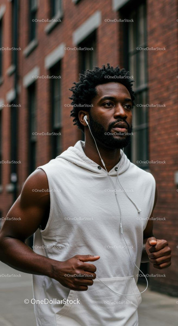 Man Jogging on City Street in White Sportswear