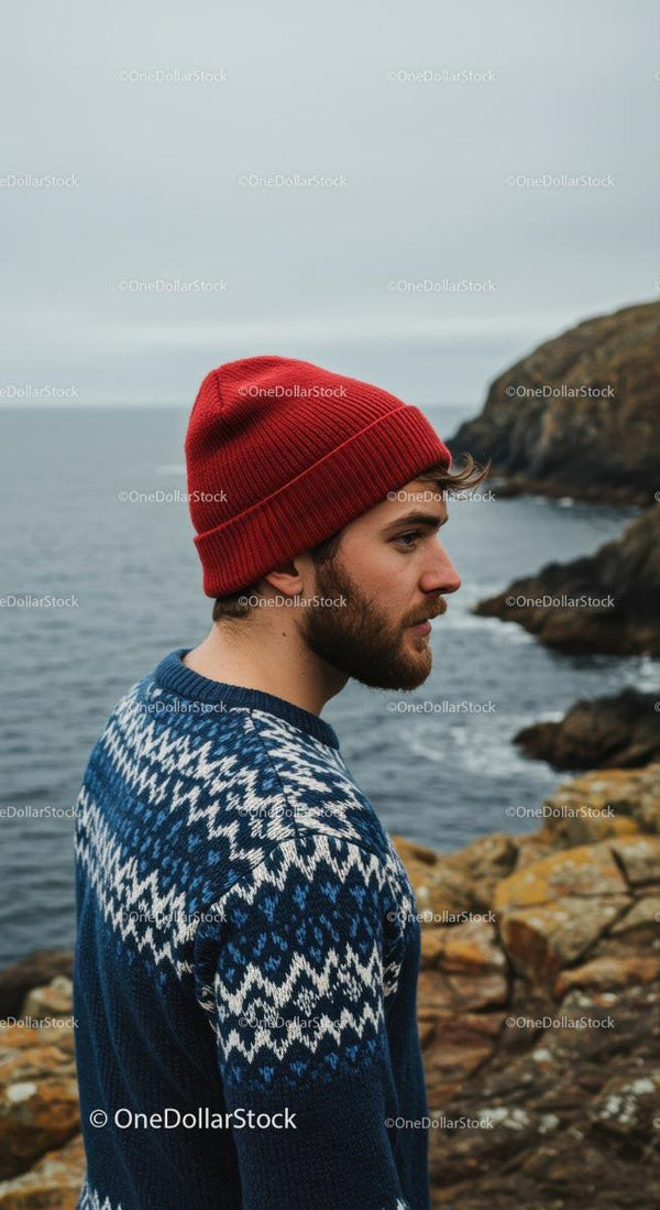 Man in Red Beanie by Rugged Coastal Cliffs