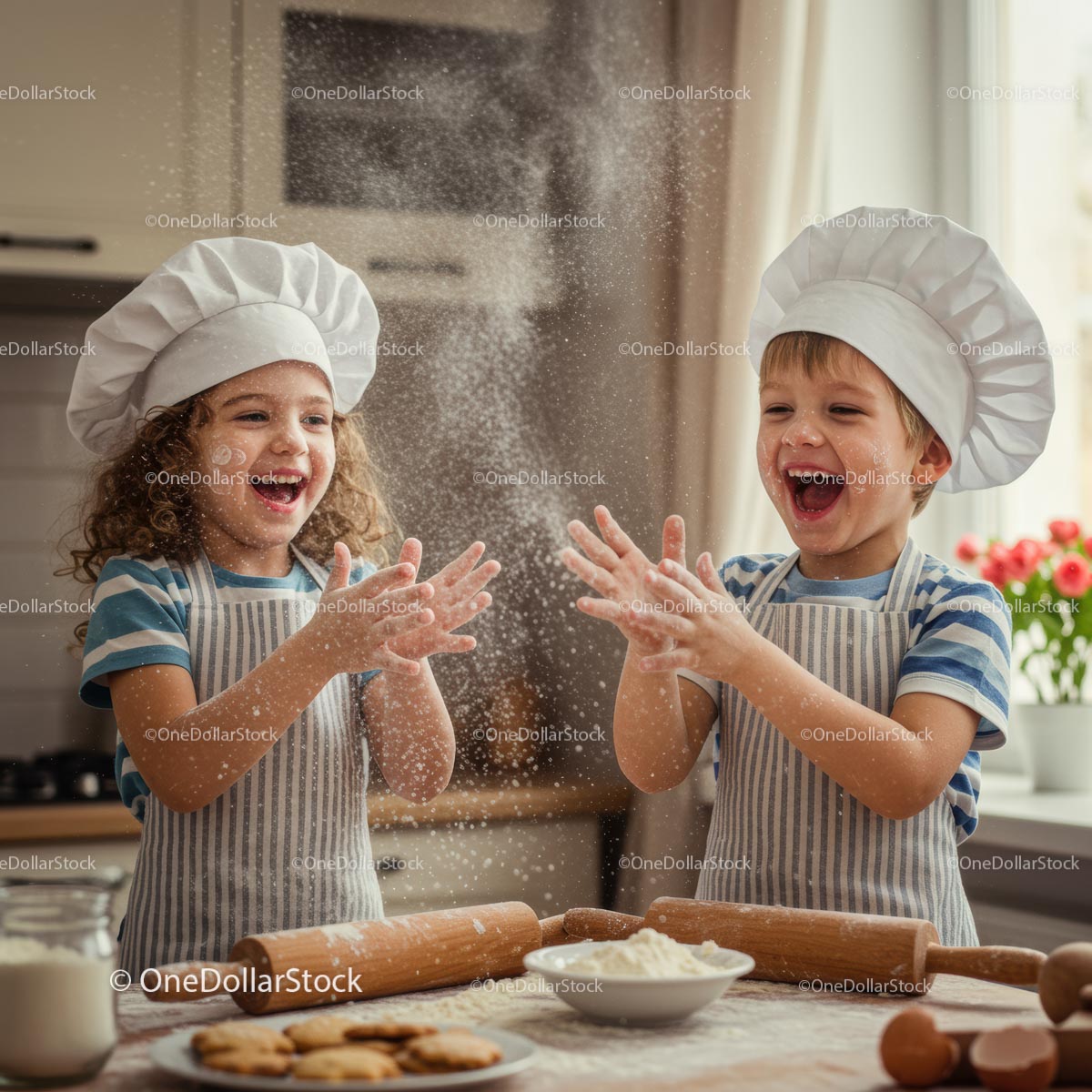 Joyful Children Baking Together in a Home Kitchen