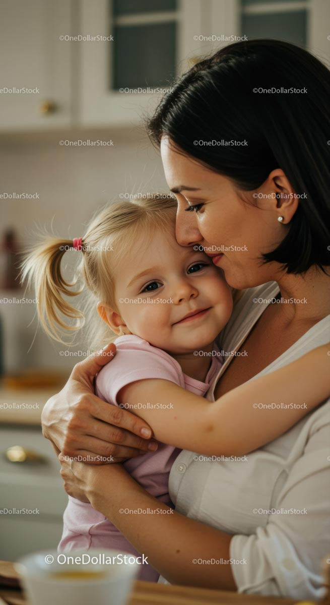 Loving Embrace Between Mother and Daughter in Warm Light