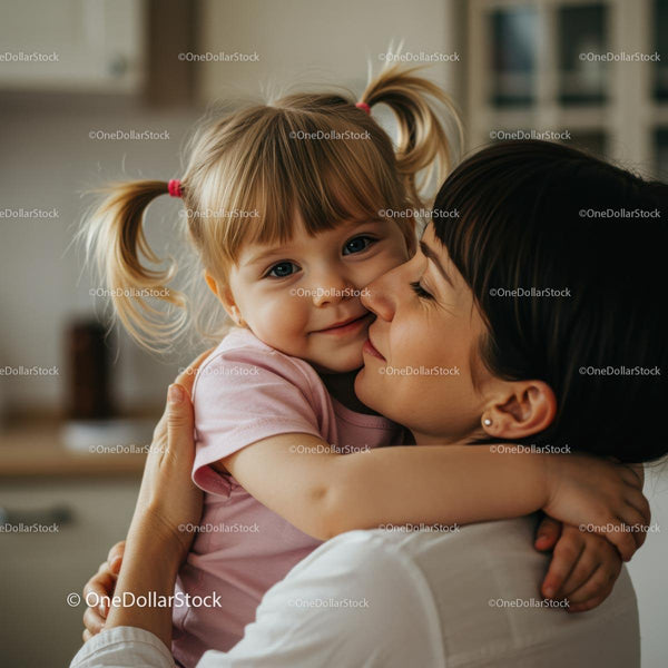 Mother Embracing Her Smiling Daughter in Cozy Home