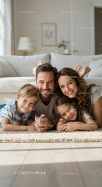Happy Family Relaxing Together in Cozy Living Room