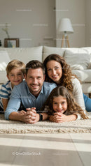 Happy Family Relaxing Together in Bright Living Room