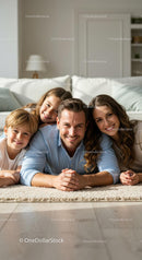 Happy Family Relaxing Together on Living Room Floor