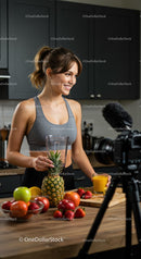 Smiling Woman Preparing Fresh Smoothie in Modern Kitchen