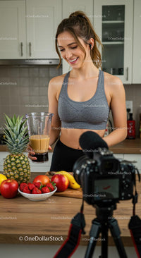 Fitness Enthusiast Making Healthy Fruit Smoothie in Modern Kitchen