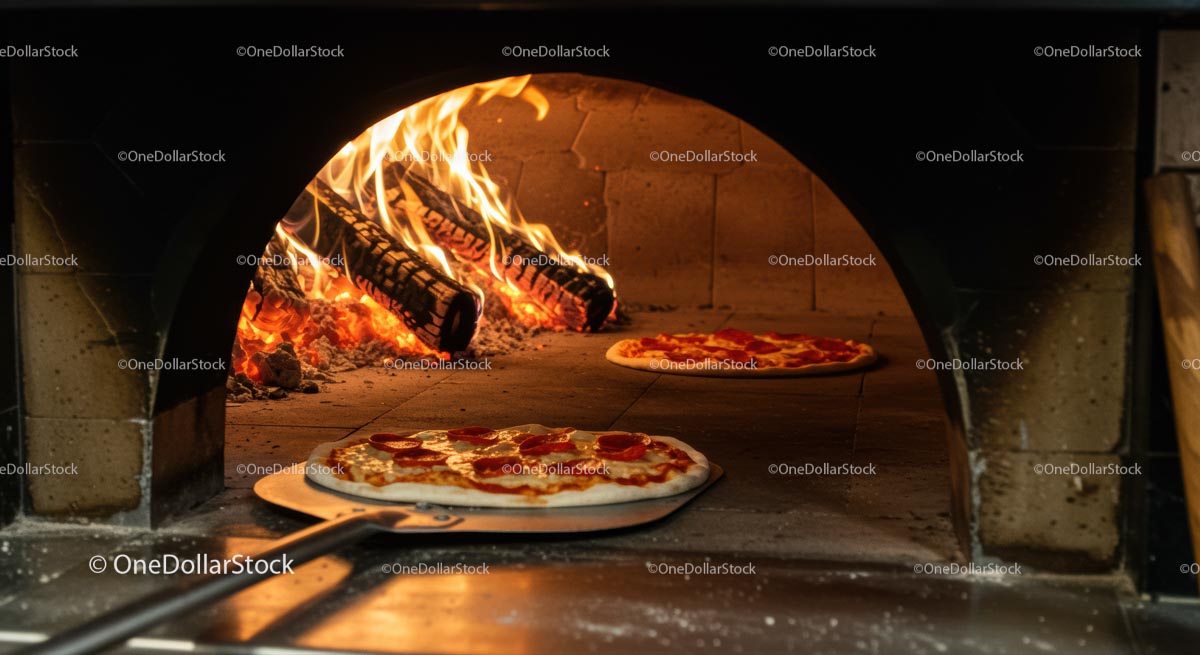 Traditional Pepperoni Pizza in a Wood-Fired Oven